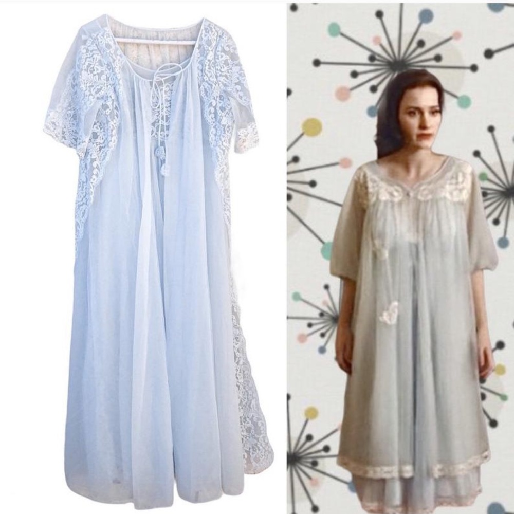 Vintage 1970s Peignoir Set Chiffon Nightgown Robe